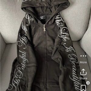 Yours Truly Love Yourself Black Zip Hoodie White Script